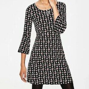 Boden Miriam Jersey Tunic Dress Bell Sleeve Black Floral Size 8